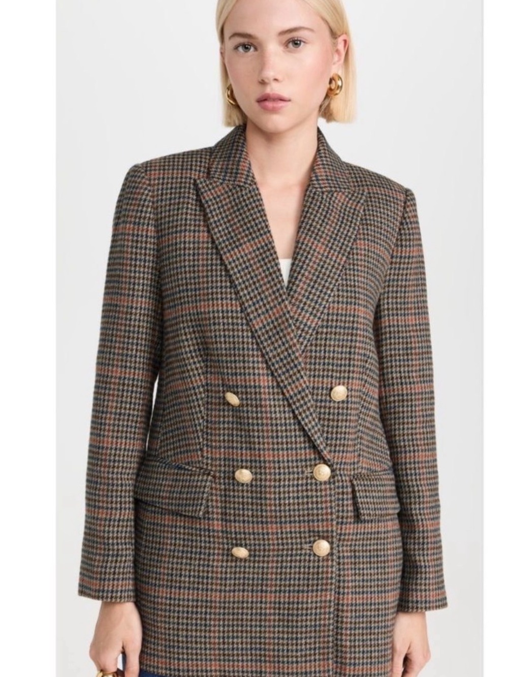L'AGENCE Brown Multi Houndstooth Double-Breasted Blazer